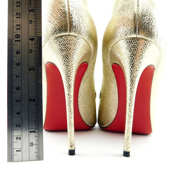 CHRISTIAN LOUBOUTIN Platinum Shimmer Foil Leather Strap Ankle Boots Heels 37 - Picture 9 of 10